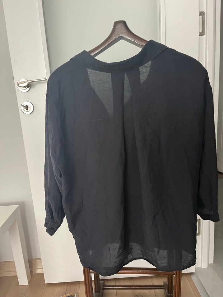 Düğmeli Siyah ince Kadın Gömlek - Görsel 2