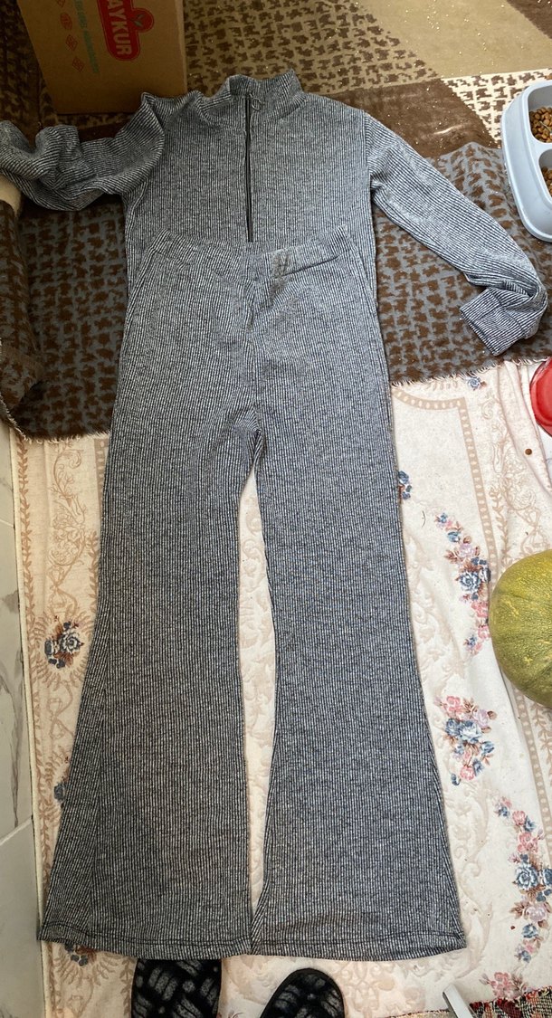 Gri Uzun Kollu Yüksek Yakalı Kadın Triko - Görsel 3