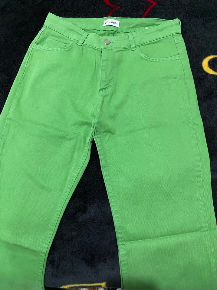 Yeşil Dar Kesim Midi Kumaş Kadın Pantolon - Görsel 2