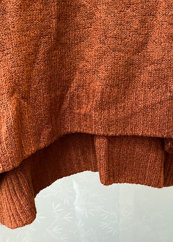 Kahverengi V Yaka Örgü Kadın Kazak - Görsel 4