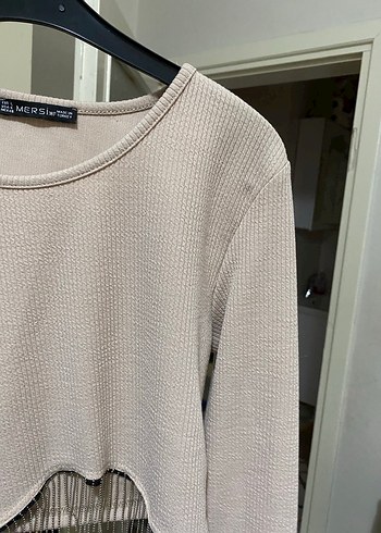 Bej Uzun Kollu Triko Kadın Kazak - Görsel 4