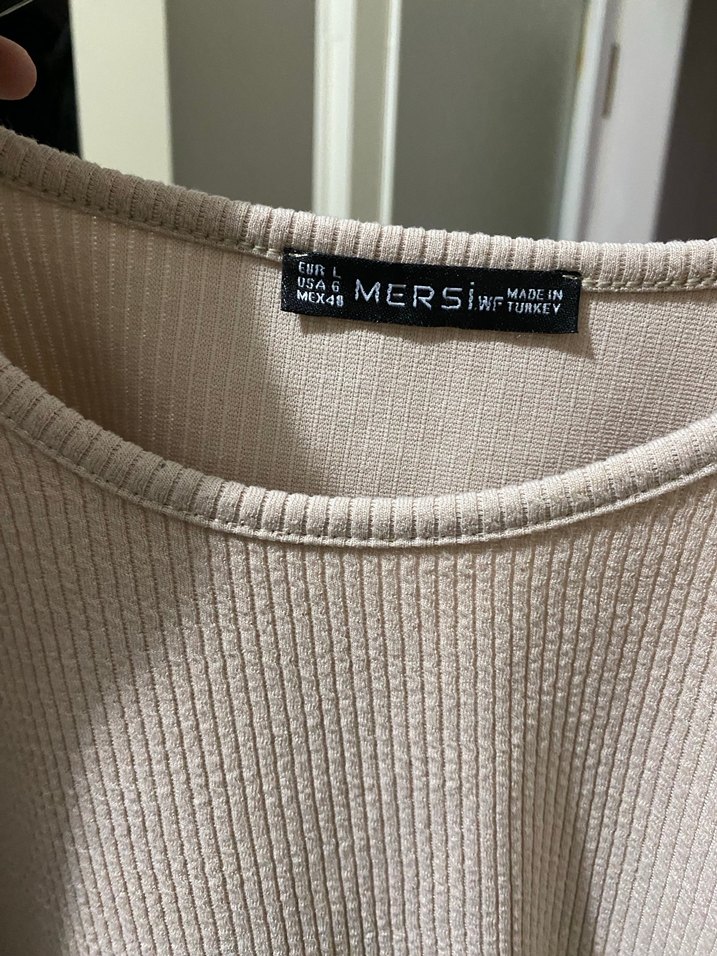 Bej Uzun Kollu Triko Kadın Kazak - Görsel 3