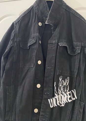 s Beden Siyah Düğmeli Kadın Denim Ceket