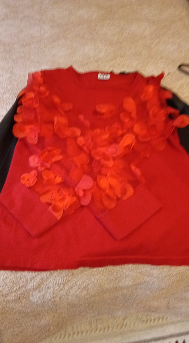 Kız Çocuk Kırmızı Uzun Kollu Fırfırlı Tişört - Görsel 3