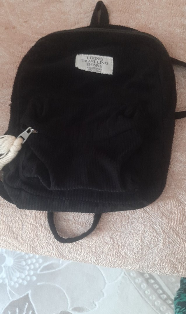 Siyah Süet Fermuarlı Kadın Sırt Çantası - Görsel 2