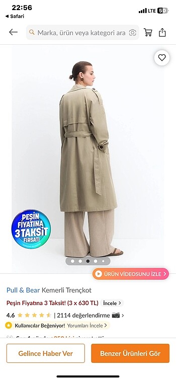 Pull and Bear Mevsimlik trençkot