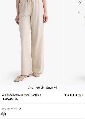 Defacto Geniş Paça Bej Keten Pantolon