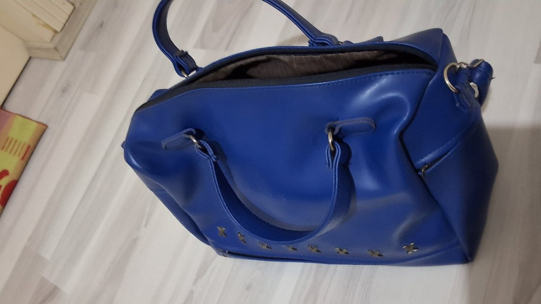 Mavi Deri Kadın Çanta - Görsel 4