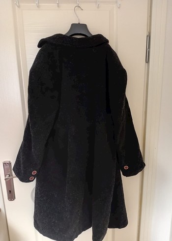 Düğmeli Siyah Uzun Kadın Yün Kaban - Görsel 3