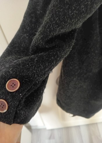 Düğmeli Siyah Uzun Kadın Yün Kaban - Görsel 4