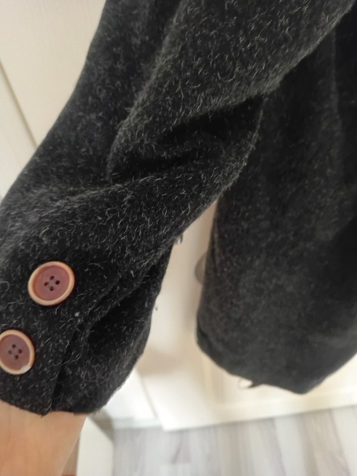 Düğmeli Siyah Uzun Kadın Yün Kaban - Görsel 4