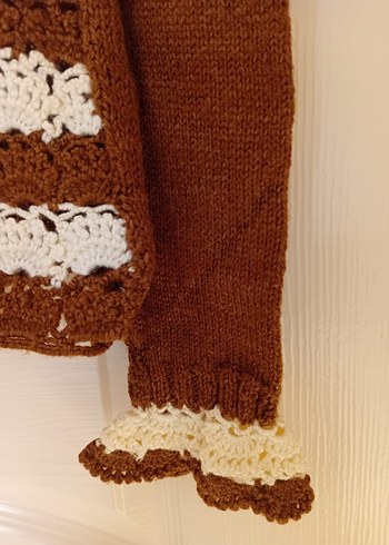 Vintage, Bohem Tarzı Kahverengi Örgü Kadın Kazak. - Görsel 3