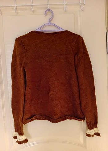 Vintage, Bohem Tarzı Kahverengi Örgü Kadın Kazak. - Görsel 4