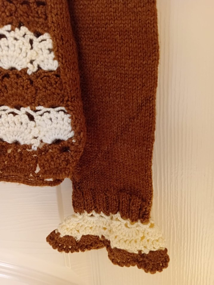 Vintage, Bohem Tarzı Kahverengi Örgü Kadın Kazak. - Görsel 3