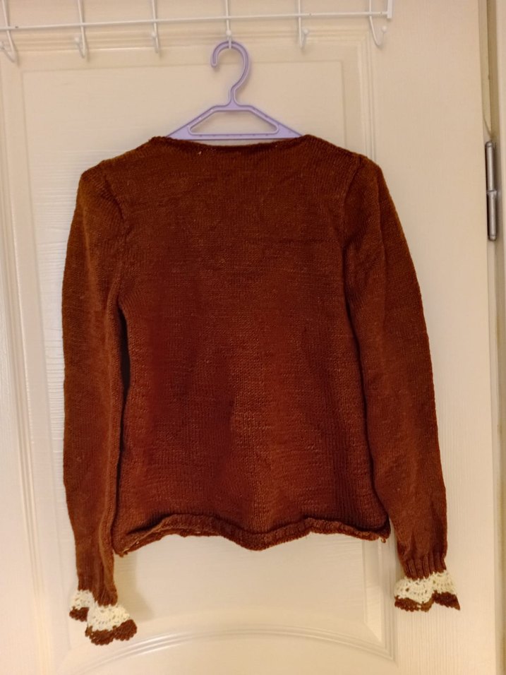 Vintage, Bohem Tarzı Kahverengi Örgü Kadın Kazak. - Görsel 4