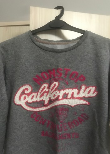 Gri Kadın Baskılı Pamuklu Sweatshirt - Görsel 2