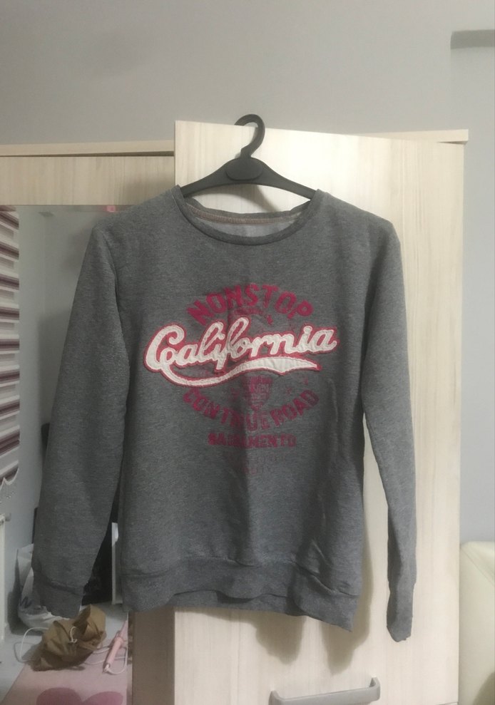 Gri Kadın Baskılı Pamuklu Sweatshirt - Görsel 3