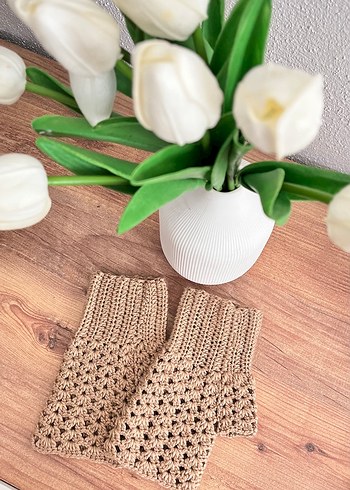 Bej Örgü Bohem Kadın Eldiveni - Görsel 3