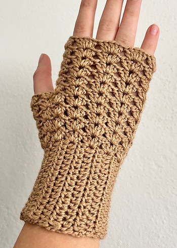 Bej Örgü Bohem Kadın Eldiveni - Görsel 2