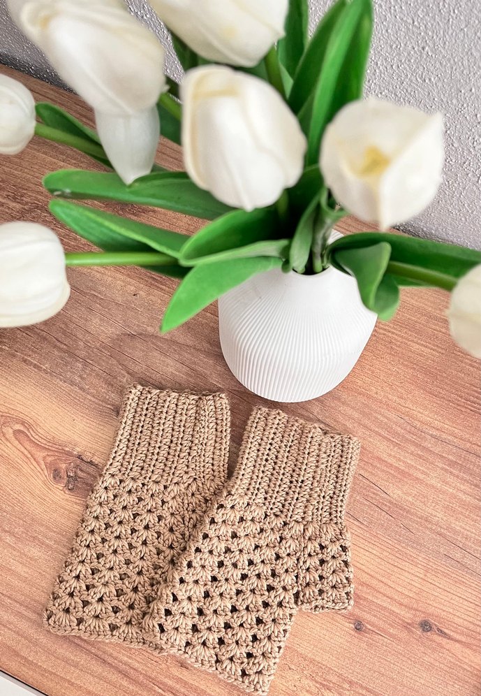 Bej Örgü Bohem Kadın Eldiveni - Görsel 3