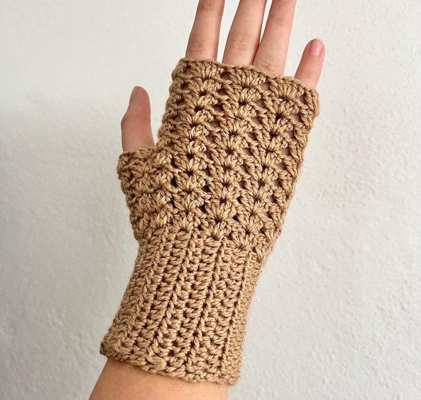 Bej Örgü Bohem Kadın Eldiveni - Görsel 2