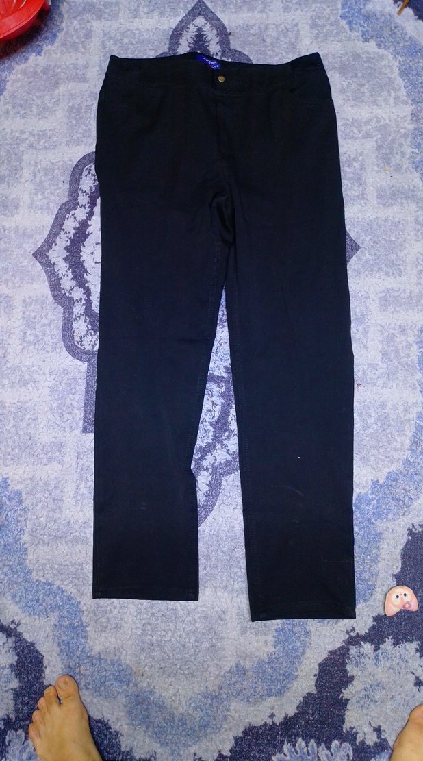 Düğmeli Siyah Kadın Denim Pantolon - Görsel 2