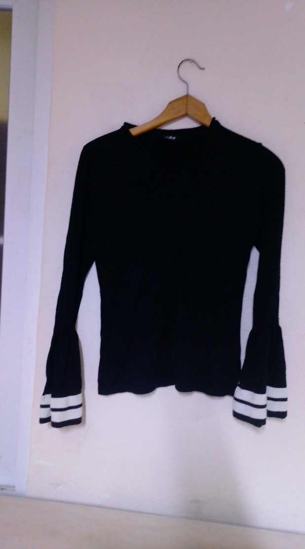 Uzun Kollu Siyah Triko Yüksek Yakalı Kazak - Görsel 2