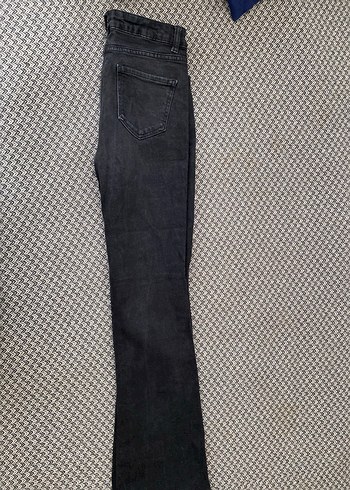 Gri Kadın Kot Pantolon Kemerli Midi Boy ispnyol paça - Görsel 3