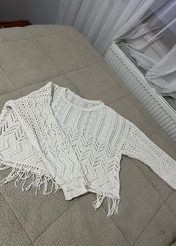 Nakışlı Bohem Beyaz Örgü Kadın Kazak sahil kullanımına uygun - Görsel 2