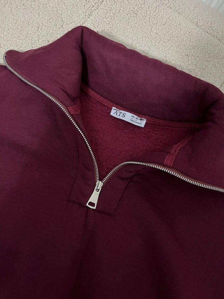 Bordo Fermuarlı Yüksek Yaka Kadın Sweatshirt - Görsel 2