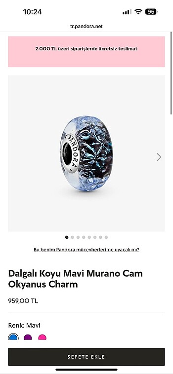 Pandora Orjinal Murano cam charmlar