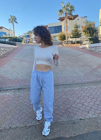 Zara Gri jogger şardonlu 3 iplik eşofman altı