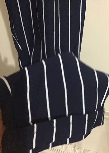 Kemerli Lacivert Çizgili Kadın Denim Pantolon - Görsel 4