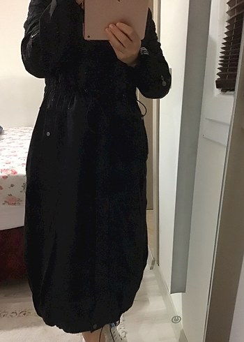 Siyah Uzun Kadın Gotik Silky Kaban - Görsel 9