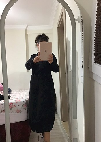 Siyah Uzun Kadın Gotik Silky Kaban - Görsel 12