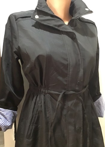 Kemerli Siyah Uzun Kadın Trençkot - Görsel 3