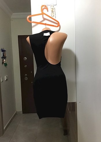 Siyah Kolsuz Yüksek Yakalı Midi Kalem Elbise - Görsel 7