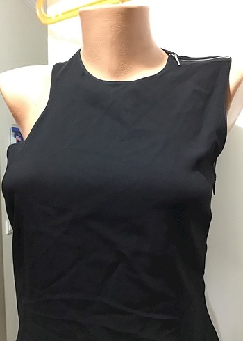 Siyah Kolsuz Yüksek Yakalı Midi Kalem Elbise - Görsel 4