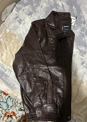 Bershka Kadın Kahverengi Deri ceket - Görsel 4