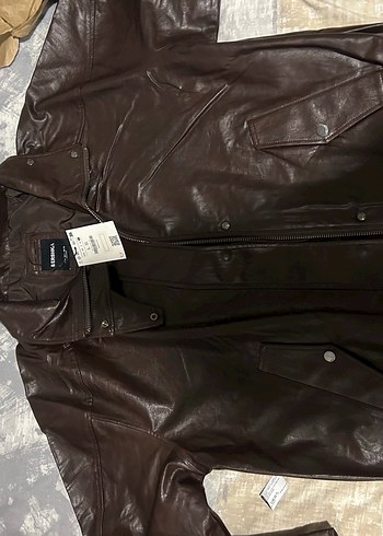 Bershka Kadın Kahverengi Deri ceket - Görsel 3