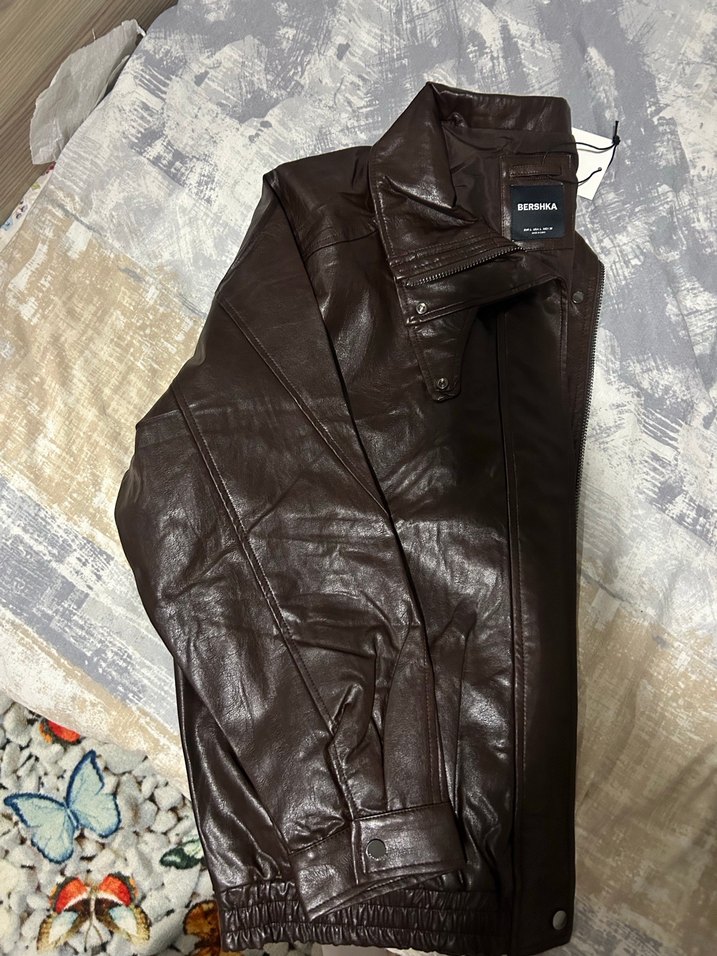 Bershka Kadın Kahverengi Deri ceket - Görsel 4