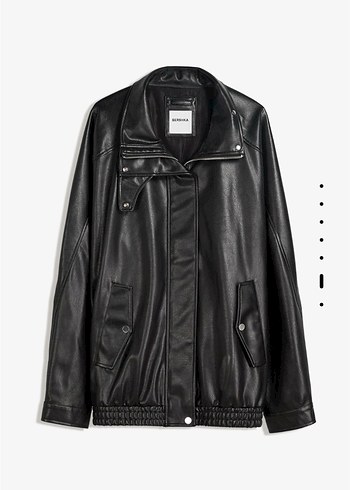Bershka Siyah Deri Kadın Ceket, Yüksek Yakalı, Fermuarlı - Görsel 5