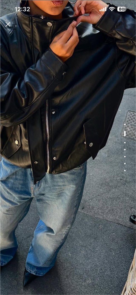 Bershka Siyah Deri Kadın Ceket, Yüksek Yakalı, Fermuarlı - Görsel 4