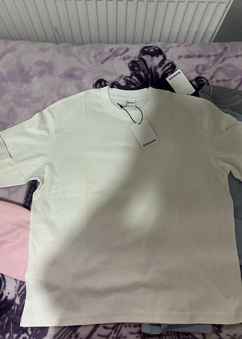 Bershka Beyaz Kısa Kollu Oversize Tişört - Görsel 7