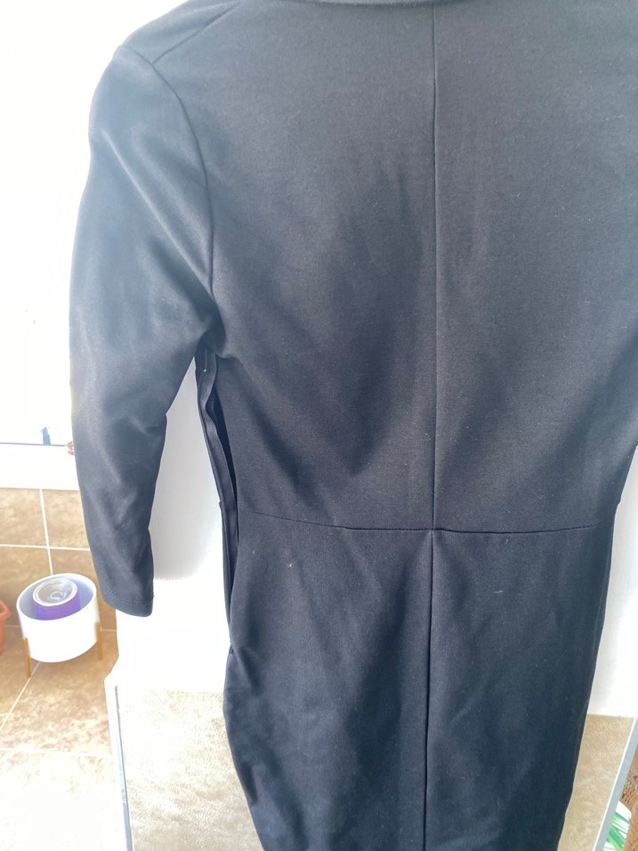 Düğmeli Siyah Deri Midi Elbise - Görsel 4