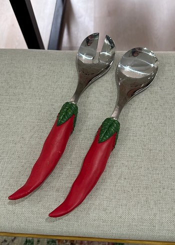 Kırmızı Biber Saplı Renkli Salata Kaşığı Seti - Görsel 3