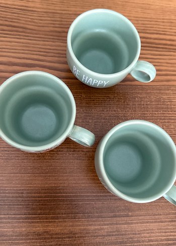 Pastel Yeşil Desenli ve Yazılı Seramik Kupa Seti - Görsel 3