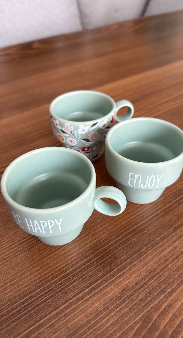 Pastel Yeşil Desenli ve Yazılı Seramik Kupa Seti - Görsel 2