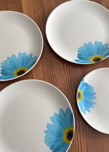 Mavi Çiçek Desenli 4 Parça Tabak Seti - Görsel 4