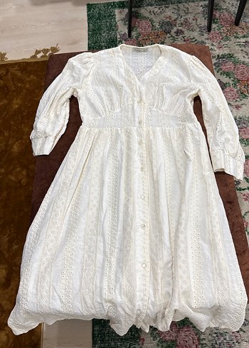 Dantel Detaylı Beyaz Bohem Uzun Elbise#elbise#vintage